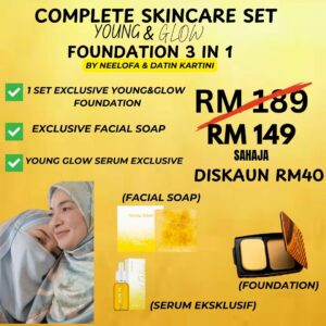 (Best Seller) Complete Skincare Set 3 IN 1 (Foundation + Glow Oil + Facial Soap) + Freegift Makeup Bag Exclusive